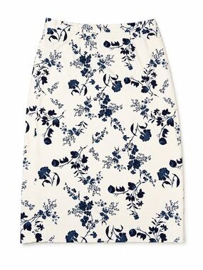 Floral Pencil Skirt in Navy on Cream